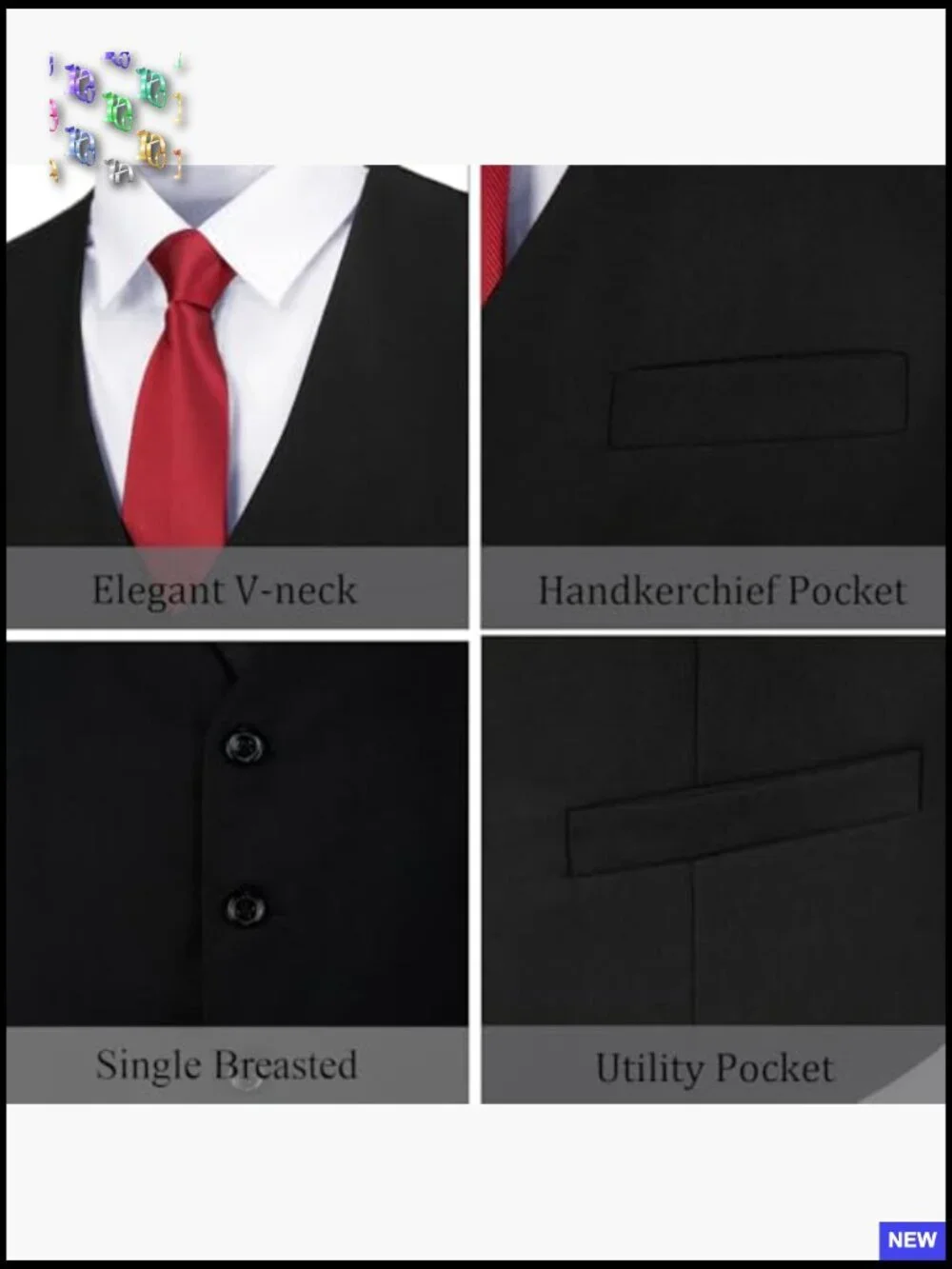 Men's V-Neck Vest Classic Formal Tuxedo Waistcoat Wedding Business Attire